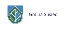 Logo Gminy Susiec – stylizowany liść w odcieniach zieleni umieszczony w niebiesko-zielonym herbie oraz napis „Gmina Susiec” obok.
